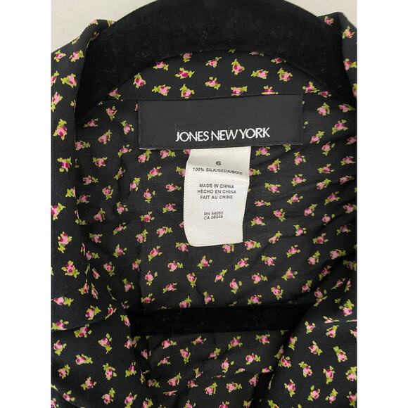 Vintage y2k Women's 100% Silk Black Pink Ditsy Floral Whimsigoth Blouse Top 6 - Picture 8 of 9